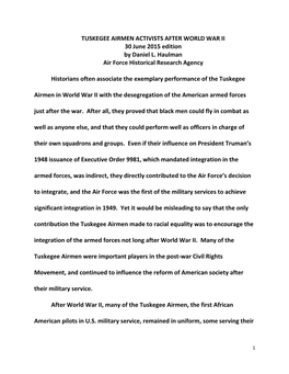 TUSKEGEE AIRMEN ACTIVISTS AFTER WORLD WAR II 30 June 2015 Edition by Daniel L