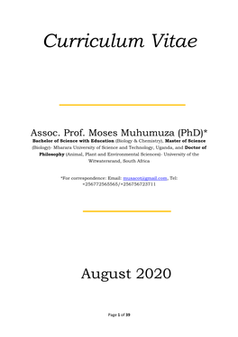 Detailed Curriculum Vitae Prof. Moses Muhumuza