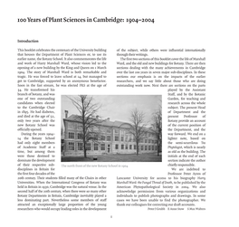 100 Years of Plant Sciences in Cambridge: 1904–2004