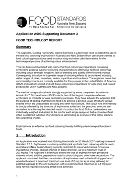 Application A603 Supporting Document 3 FOOD TECHNOLOGY