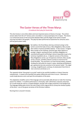 The Easter Verses of the Three Marys a Medieval Short Play for Eastertide
