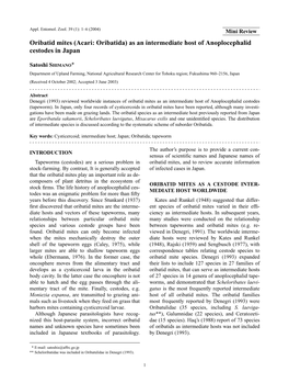 Oribatid Mites (Acari: Oribatida) As an Intermediate Host of Anoplocephalid Cestodes in Japan