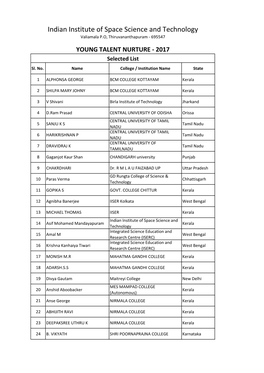 Indian Institute of Space Science and Technology Valiamala P.O, Thiruvananthapuram - 695547