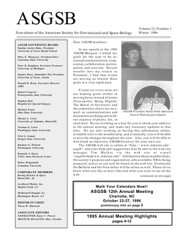 ASGSB 12Th Annual Meeting 1995 Annual Meeting Highlights