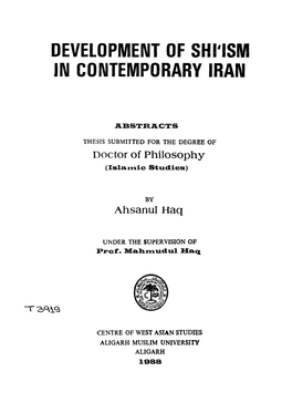 DEVELOPMENT of Shrism in CONTEMPORARY IRAN