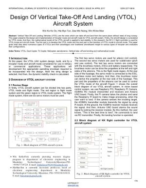 Design of Vertical Take-Off and Landing (VTOL) Aircraft System