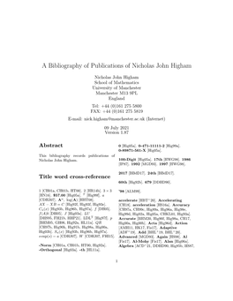 A Bibliography of Publications of Nicholas John Higham