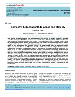 Somalia's Turbulent Path to Peace and Stability