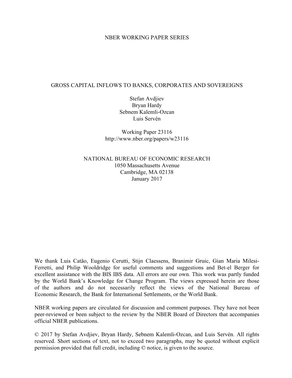 Nber Working Paper Series Gross Capital Inflows To