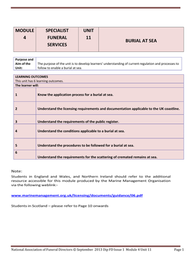 Module 4 Specialist Funeral Services Unit 11 Burial At