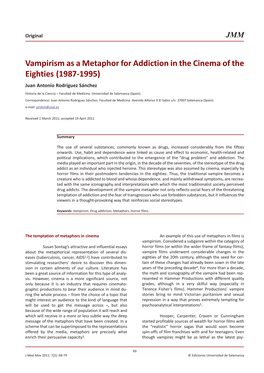 Vampirism As a Metaphor for Addiction in the Cinema of the Eighties (1987-1995) Juan Antonio Rodríguez Sánchez