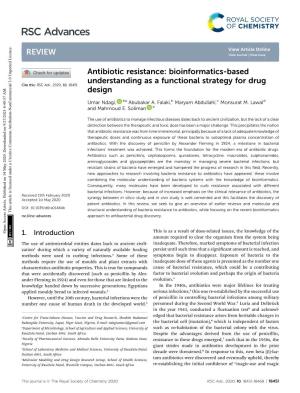 Antibiotic Resistance: Bioinformatics-Based Understanding As a Functional Strategy for Drug Cite This: RSC Adv., 2020, 10, 18451 Design