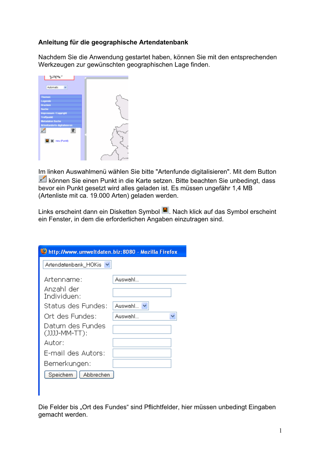 1 Anleitung Für Die Geographische Artendatenbank Nachdem Sie Die