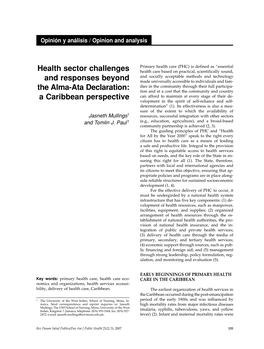 Health Sector Challenges and Responses Beyond the Alma-Ata Declaration: a Caribbean Perspective