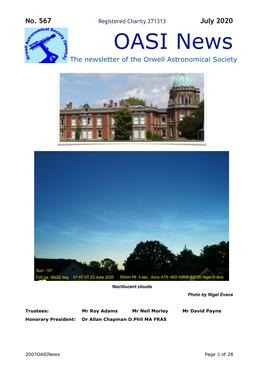 OASI News the Newsletter of the Orwell Astronomical Society