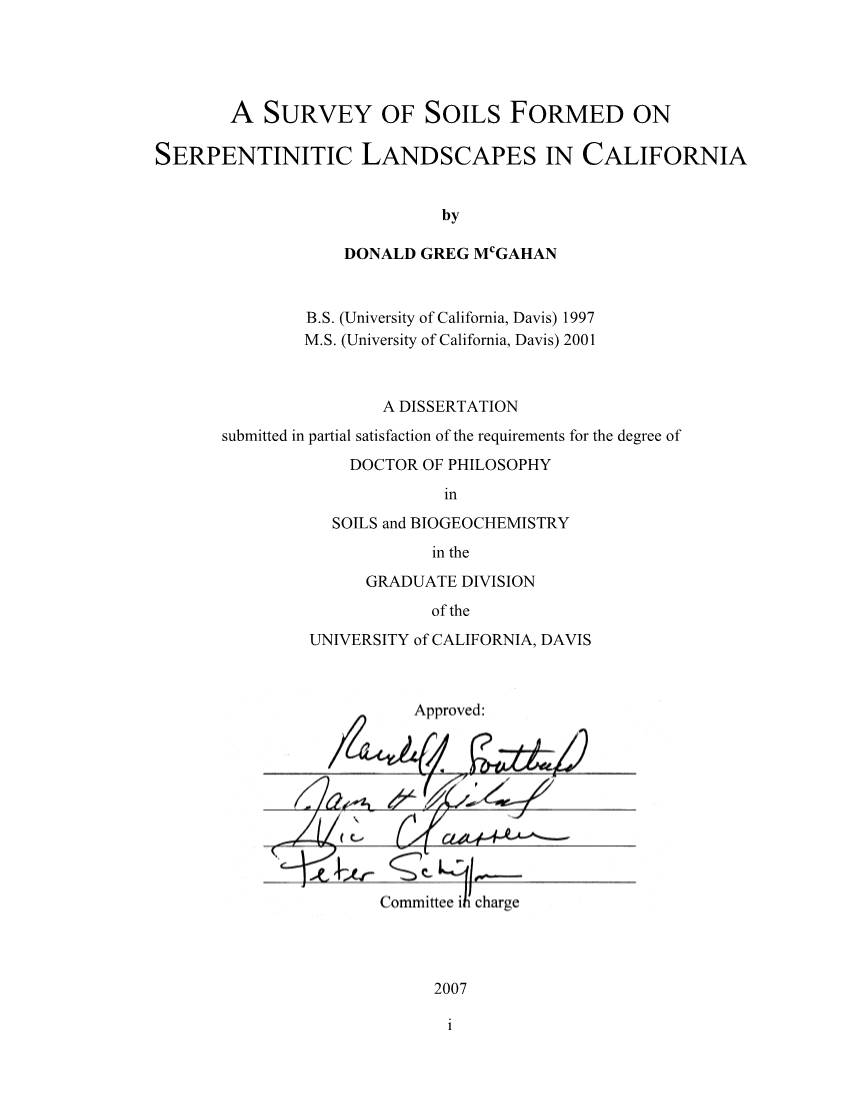 A Survey of Soils Formed on Serpentinitic Landscapes in California