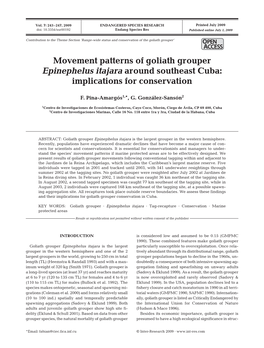 Movement Patterns of Goliath Grouper Epinephelus Itajara Around Southeast Cuba: Implications for Conservation