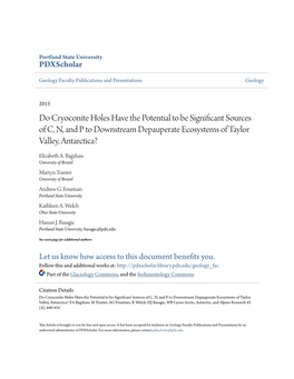 Do Cryoconite Holes Have the Potential to Be Significant Sources of C, N, and P to Downstream Depauperate Ecosystems of Taylor Valley, Antarctica?