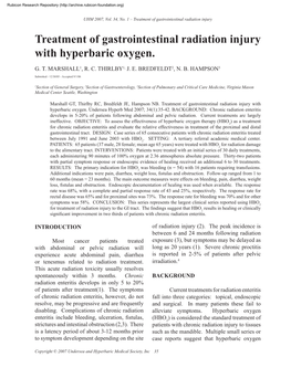 Treatment of Gastrointestinal Radiation Injury with Hyperbaric Oxygen