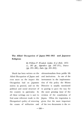 The Allied Occupation of Japan 1945-1952 and Japanese Religions
