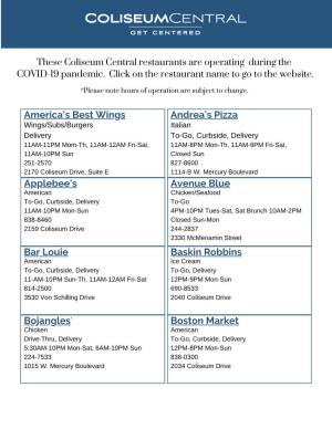 Coliseum Central Restaurant Listing