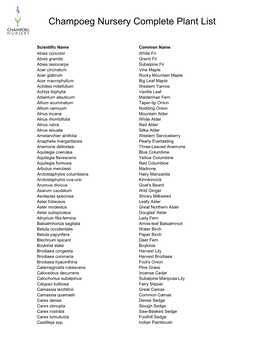 Champoeg Nursery Complete Plant List