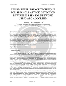 Swarm Intelligence Technique for Sinkhole Attack Detection in Wireless Sensor Network Using Abc Algorthm