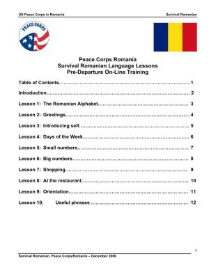 Peace Corps Romania Survival Romanian Language Lessons Pre-Departure On-Line Training