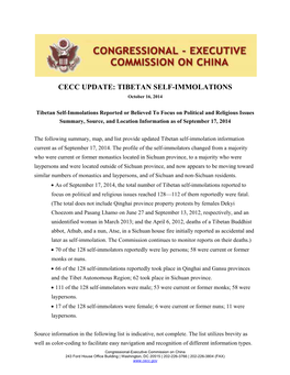 CECC UPDATE: TIBETAN SELF-IMMOLATIONS October 16, 2014