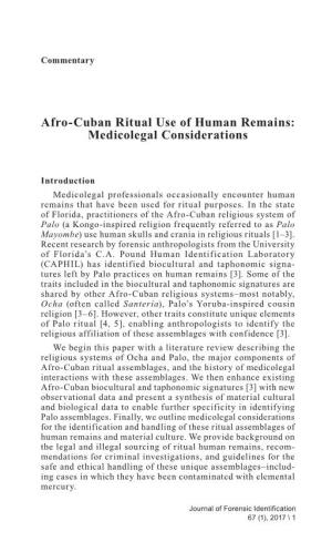 Afro-Cuban Ritual Use of Human Remains: Medicolegal Considerations