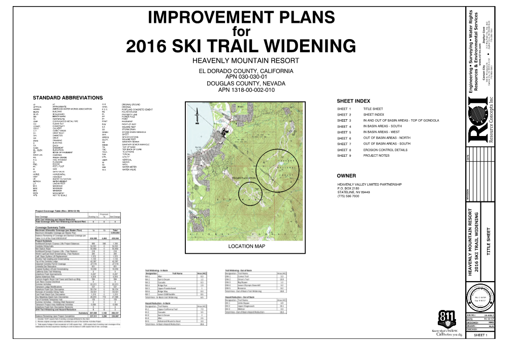 Engineering Plans for Ski Trail Widening at Heavenly Mountain