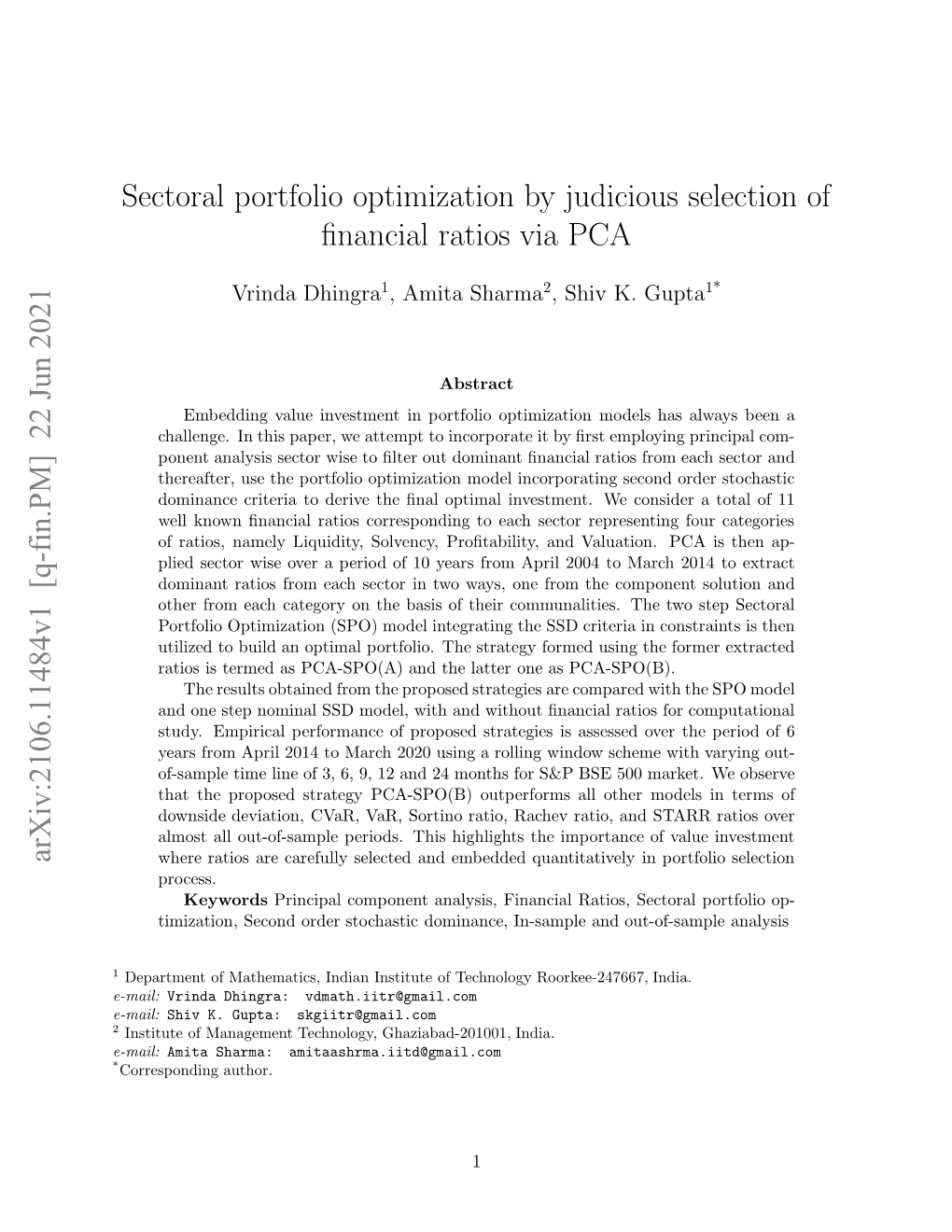 Sectoral Portfolio Optimization by Judicious Selection of Financial