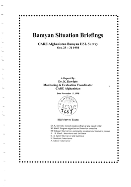 Bamyan Situation Briefings • • • • • • CARE Afghanistan Bamyan HSL Survey • • Oct