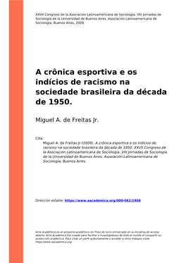 A Crônica Esportiva E Os Indícios De Racismo Na Sociedade Brasileira Da Década De 1950