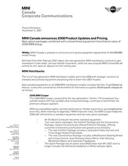 2008 MINI Pricing Release Nov07 FINAL