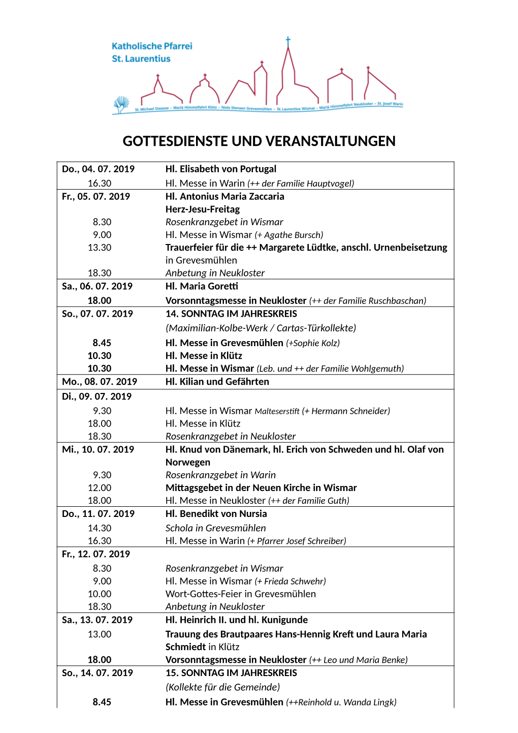 Gottesdienste Und Veranstaltungen