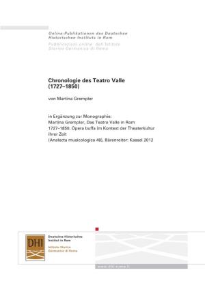 Chronologie Des Teatro Valle (1727-1850)