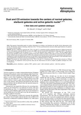 Dust and CO Emission Towards the Centers of Normal Galaxies, Starburst Galaxies and Active Galactic Nuclei�,�� I