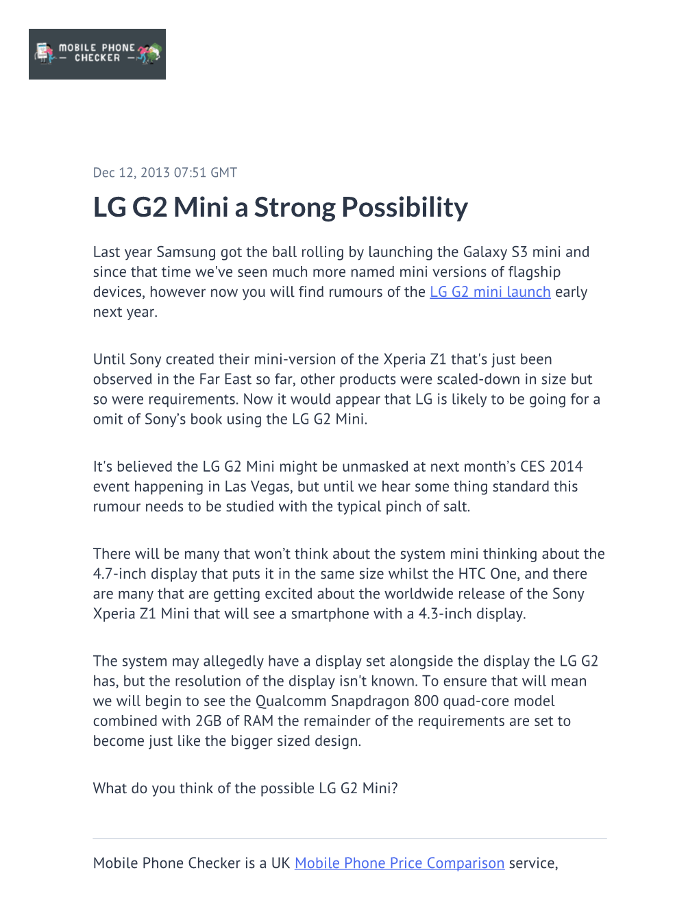 LG G2 Mini a Strong Possibility