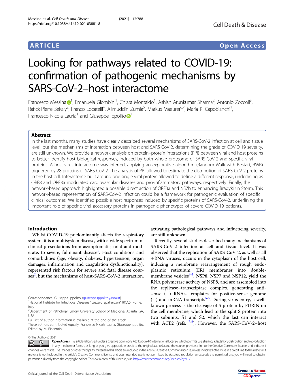 Confirmation of Pathogenic Mechanisms by SARS-Cov-2–Host