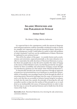 Islamic Mysticism and the Paradigm of Fitrah