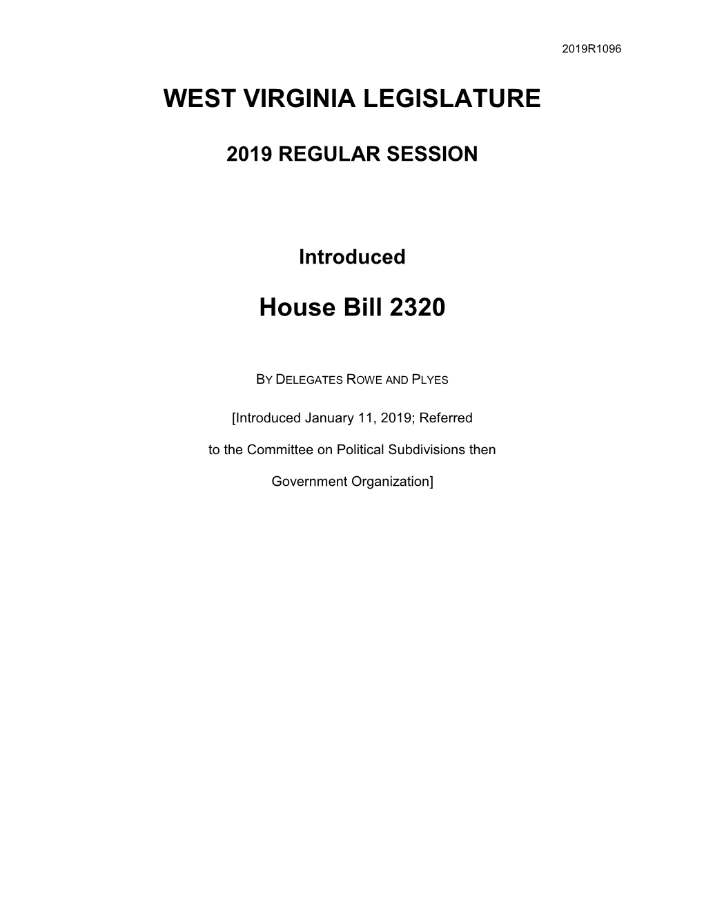 WEST VIRGINIA LEGISLATURE House Bill 2320