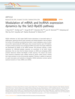 Modulation of Mrna and Lncrna Expression Dynamics by the Set2–Rpd3s Pathway