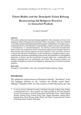 Talom Rukbo and the Donyipolo Yelam Kebang Restructuring Adi Religious Practices in Arunachal Pradesh