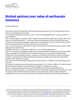 Divided Opinions Over Value of Earthquake Insurance