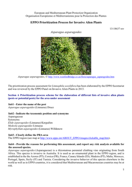 EPPO Prioritization Process for Invasive Alien Plants Asparagus