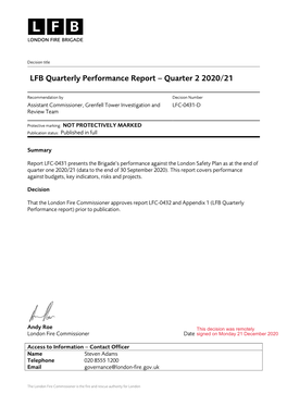 LFB Quarterly Performance Report – Quarter 2 2020/21