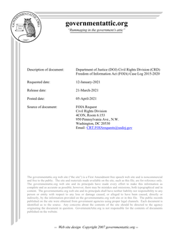 (DOJ) Civil Rights Division (CRD) Freedom of Information Act (FOIA) Case Log 2015-2020