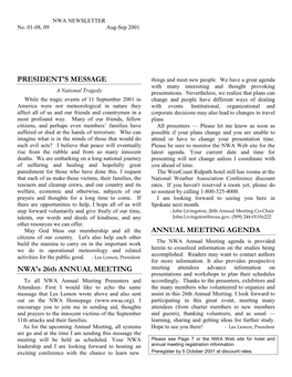 PRESIDENT'smessage NWA's 26Th ANNUAL MEETING ANNUAL