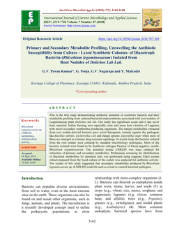 Primary and Secondary Metabolite Profiling, Unravelling the Antibiotic